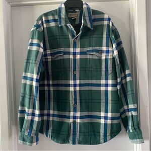 Duluth Trading Co Green and Blue Plaid Men’s Fleeced Lined Shirt Jacket L